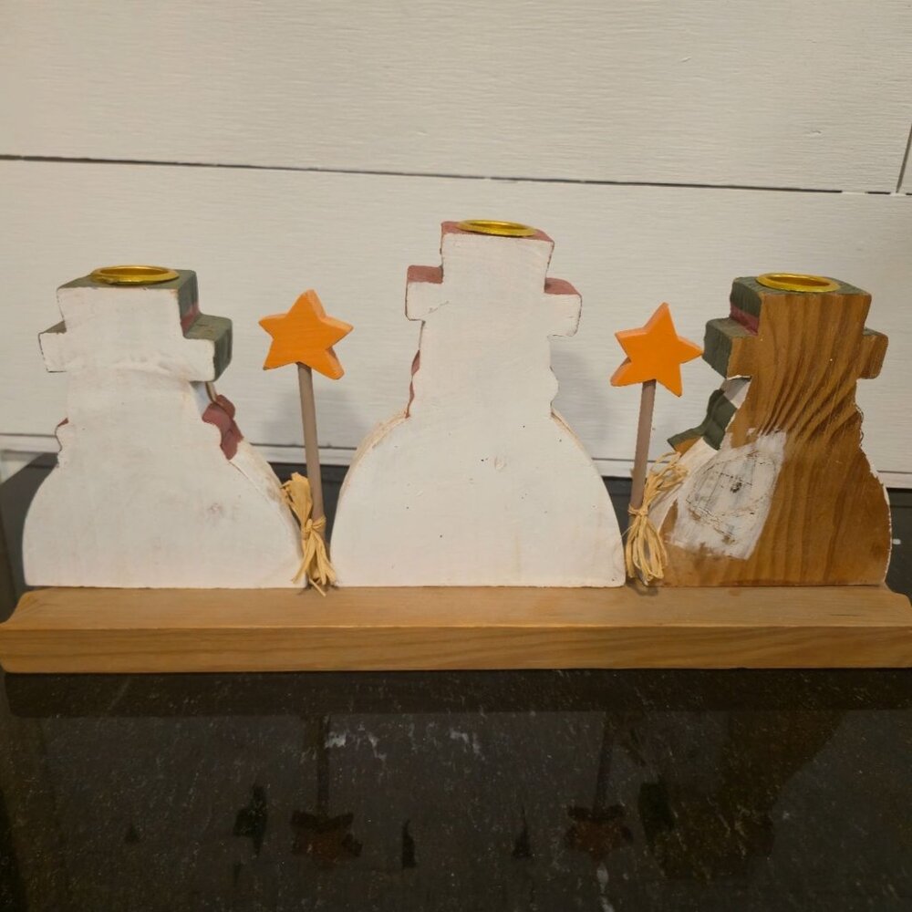 Rustic Snowman Candle Holder Primitive Christmas Centerpiece Farmhouse Holiday D - Picture 8 of 10